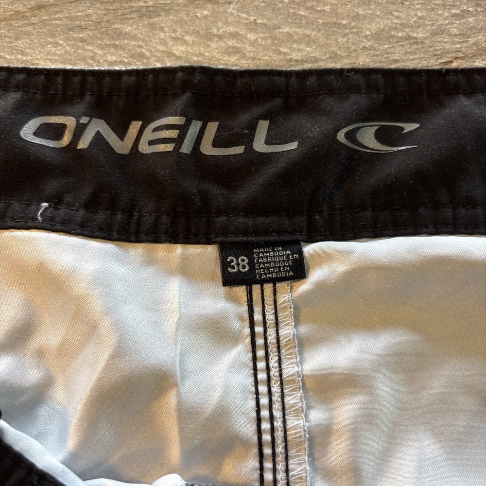 O'Neill Board Shorts Mens Medium Gray Stripe Surf Swim Trunks Quick Dry Pocket38 - Picture 2 of 8